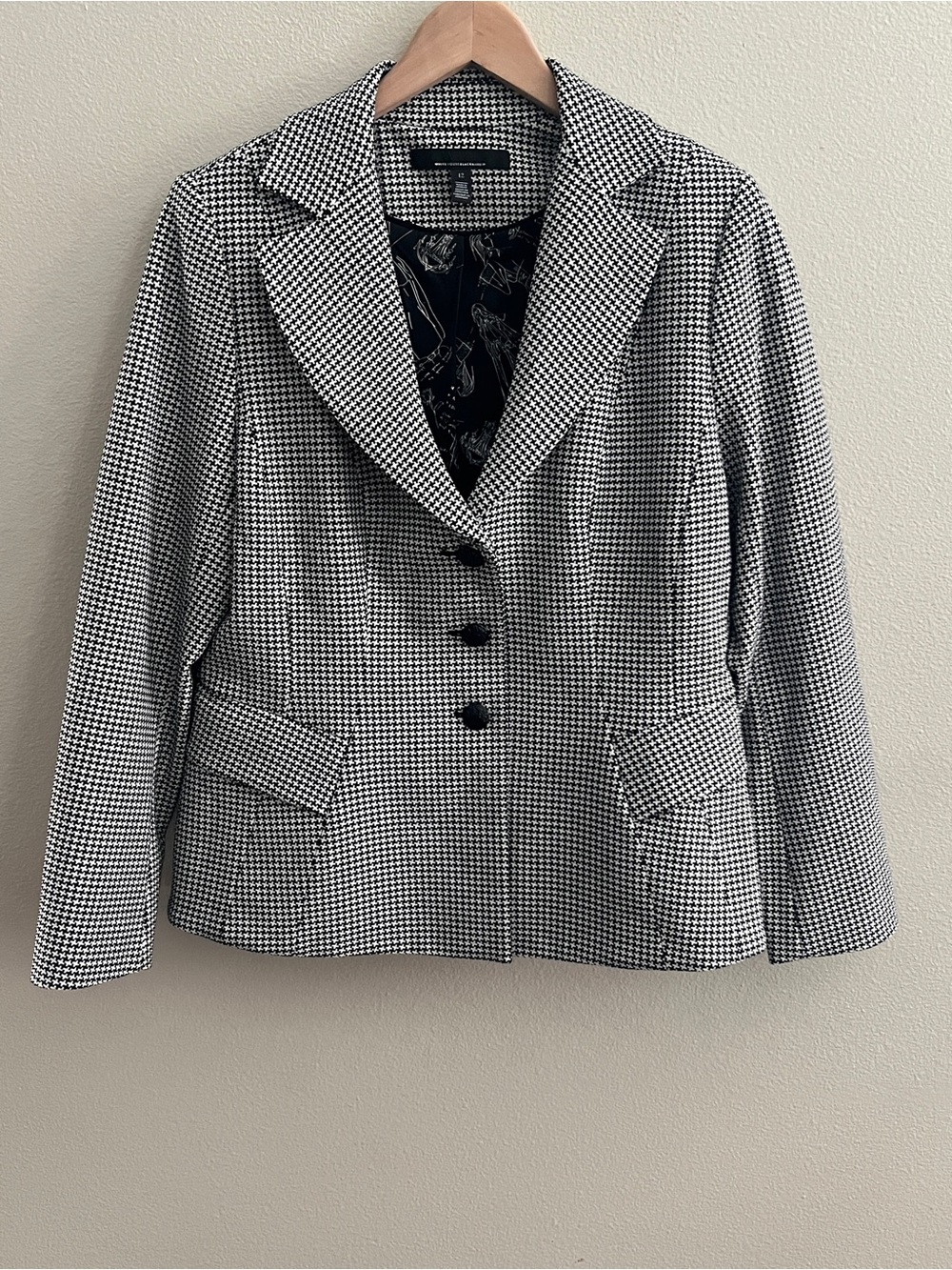 White House Black Market Houndstooth Suit Jacket, Black & White, Size 12, EUC
